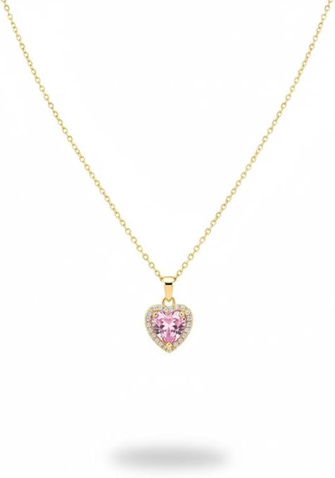 Heart-Shaped Necklace with Pink Stone