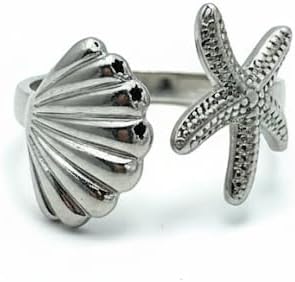 Elegant Seashell and Starfish Ring, Stainless Steel