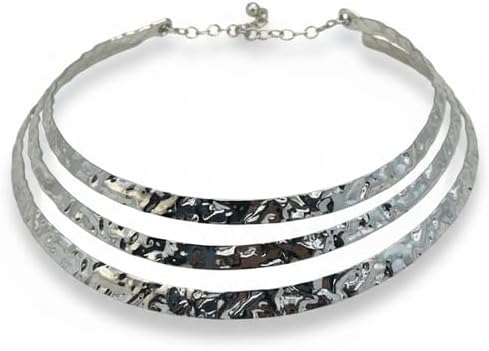 Textured Metal Choker Necklace for Women - Silver Color