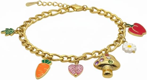 Elegant Gold Bracelet with Fruit and Vegetable Design