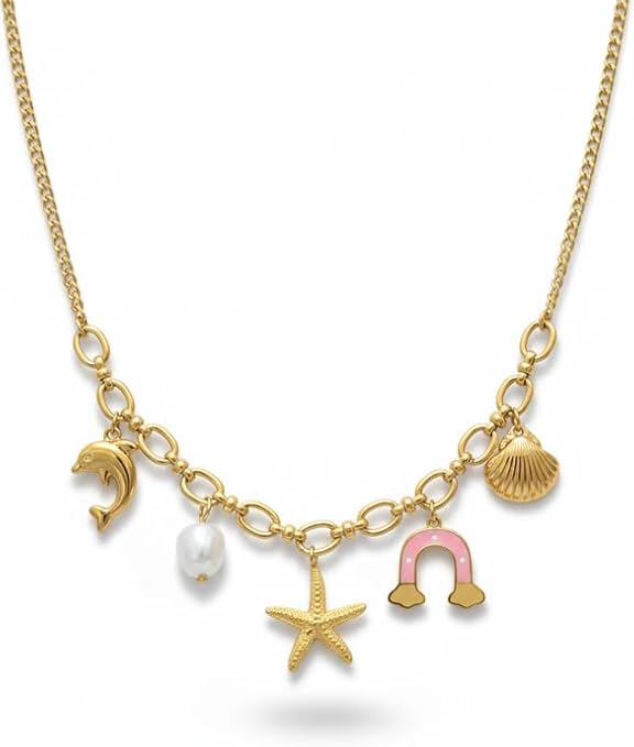 Elegant Necklace with Dolphin and Starfish Design