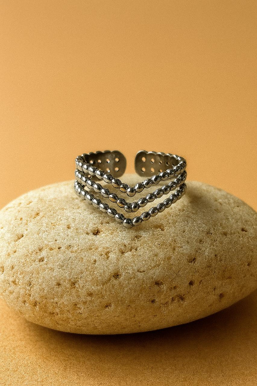 Elegant Three-Row Beaded Ring