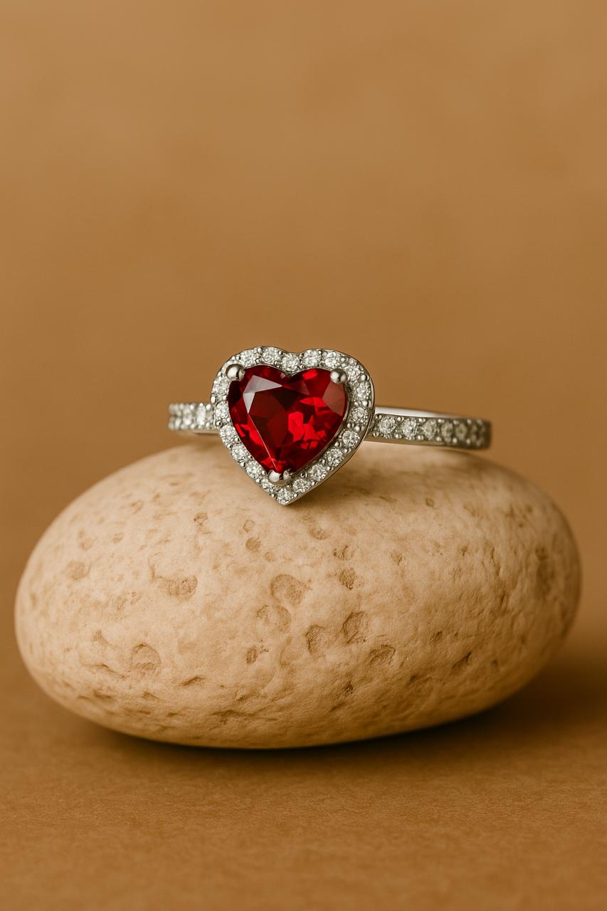 Red Heart Ring with Zirconia
