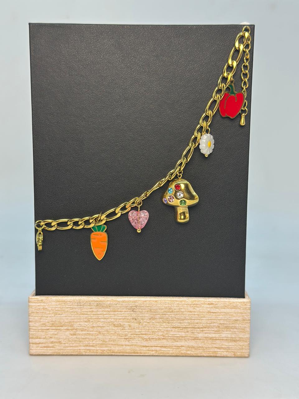 Elegant Gold Bracelet with Fruit and Vegetable Design