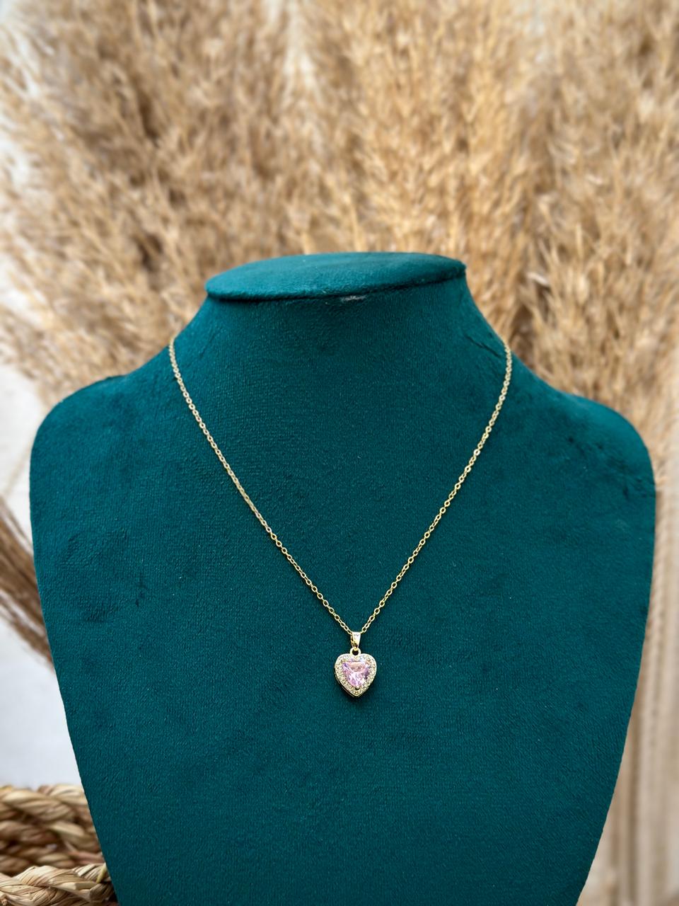 Heart-Shaped Necklace with Pink Stone