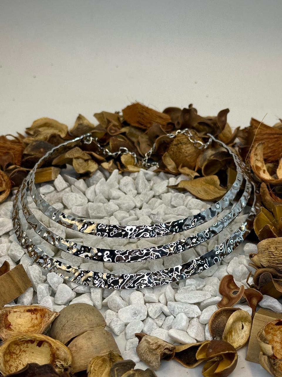 Textured Metal Choker Necklace for Women - Silver Color