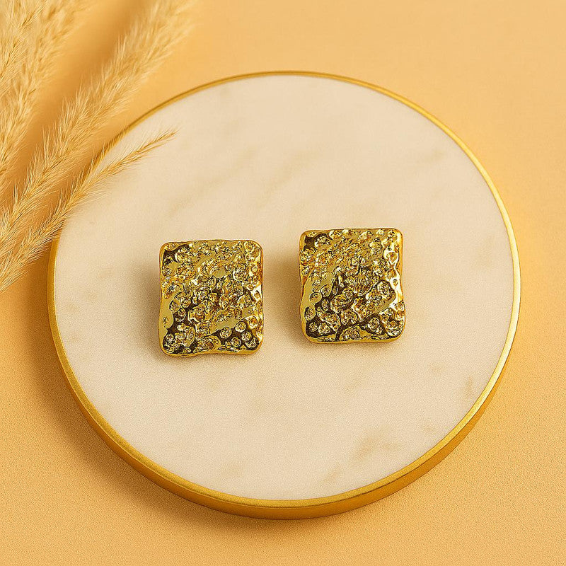 Gold Square Hammered Texture Stud Earrings - Elegant Women's Accessories