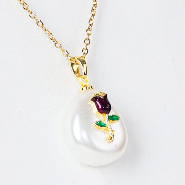 Golden Rose Pearl Drop Necklace