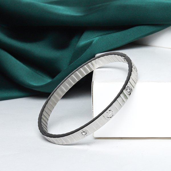 Silver-Tone Classic Bangle Bracelet with Crystal Accents