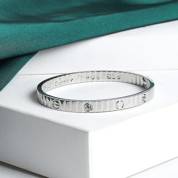 Silver-Tone Classic Bangle Bracelet with Crystal Accents - Image 3