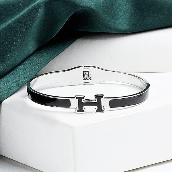 Luxury Plated Metal "H" Bangle Bracelet - Image 3