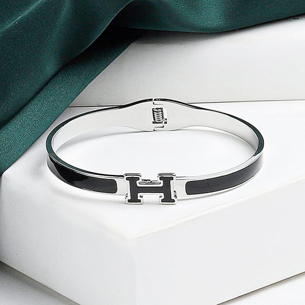 Luxury Plated Metal "H" Bangle Bracelet - Image 2