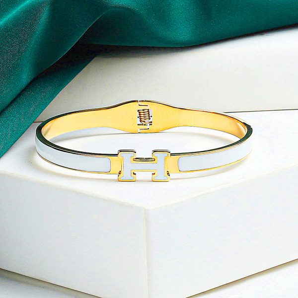 Elegant Metal "H" Bangle Bracelet - Image 3
