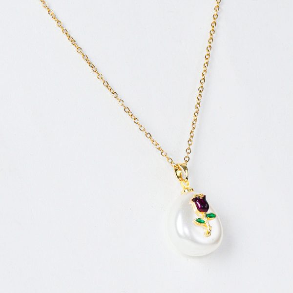 Golden Rose Pearl Drop Necklace - Image 2