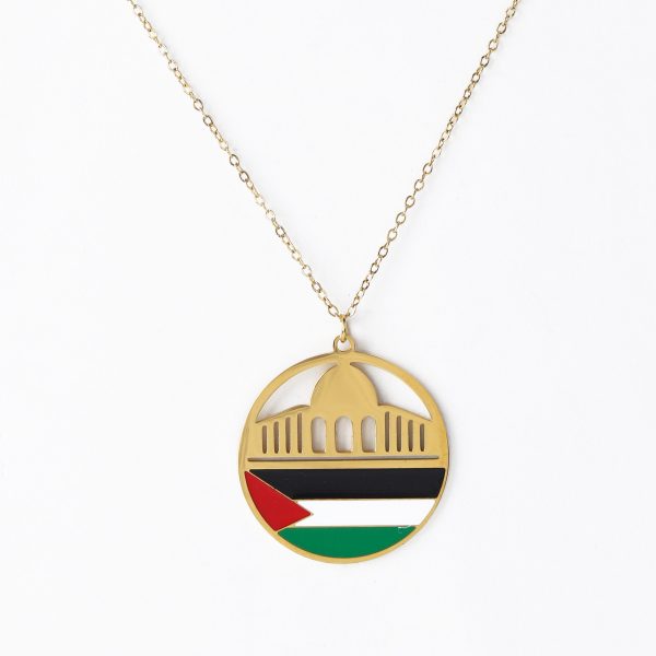 Palestinian flag chain bearing the shape of Al-Aqsa Mosque