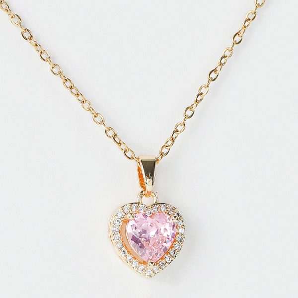 Pink Glitter Heart Shape Necklace - Image 2
