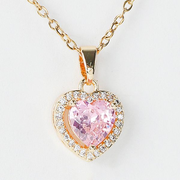 Pink Glitter Heart Shape Necklace