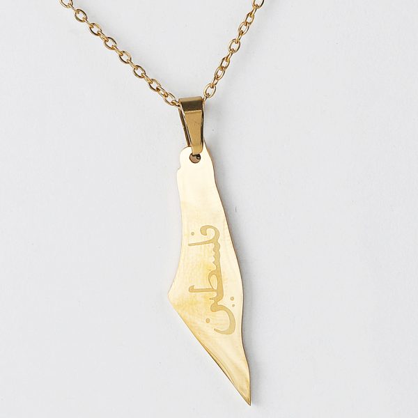 The Palestine Arab necklace features the shape of the state.