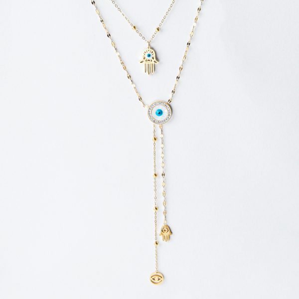 Golden Harmony Evil Eye & Hamsa Necklace - Image 2